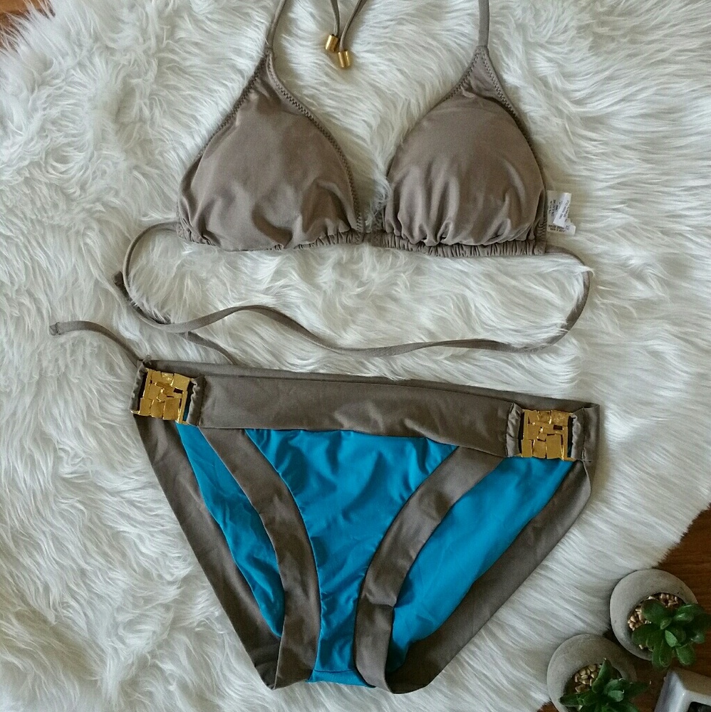 Trina Turk Blue Gray Silver Swim Bikini NEW M 6 10